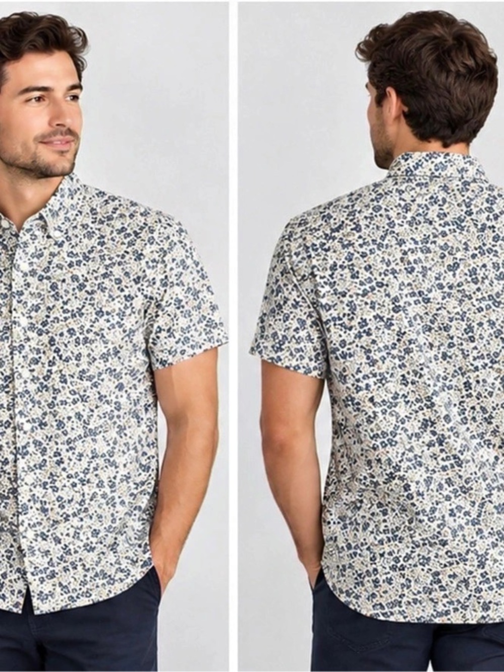 Ben Sherman Floral Short Sleeve Button-Down Shirt White & Blue Size Small
